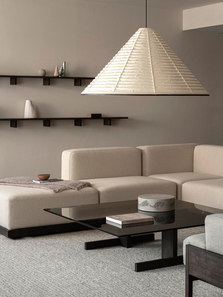 Minimalist living room with big decor lamp