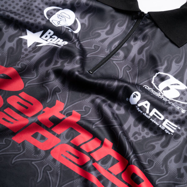 A Bathing Ape Flame Pattern Half Zip Polo Shirt - Black - Image 3