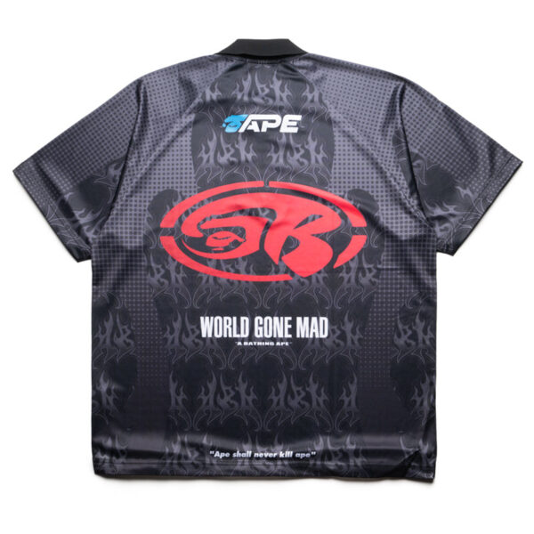 A Bathing Ape Flame Pattern Half Zip Polo Shirt - Black - Image 2
